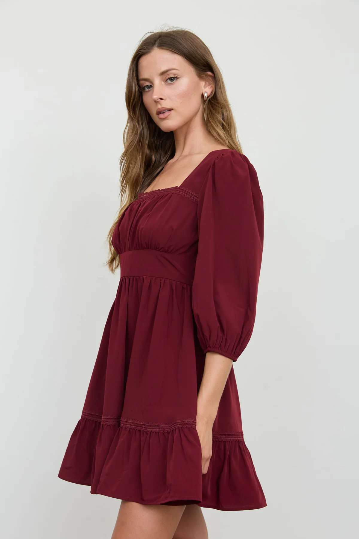 Lace-Trim Mini Dress in burgundy - view 3