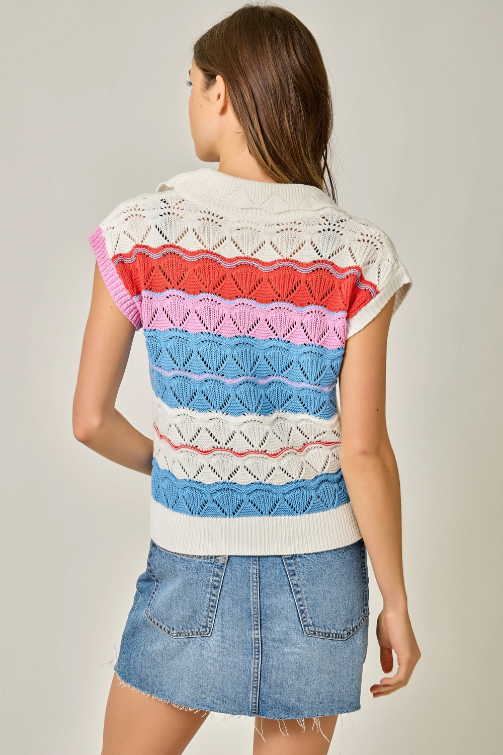 COLOR STRIPE POLO SWEATER TOP