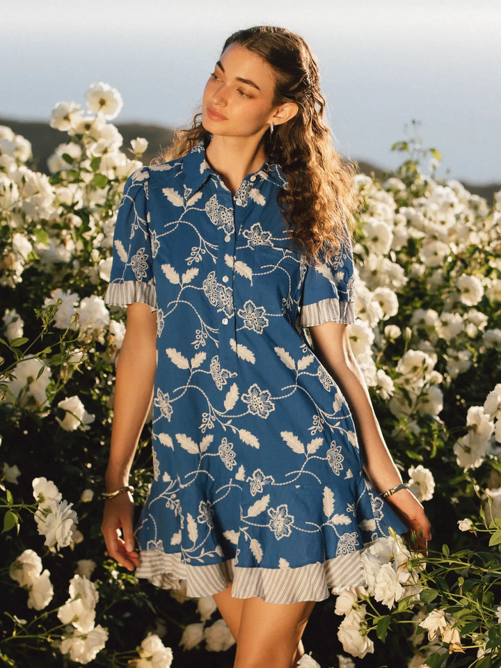 EMBROIDERED TIERED MINI DRESS