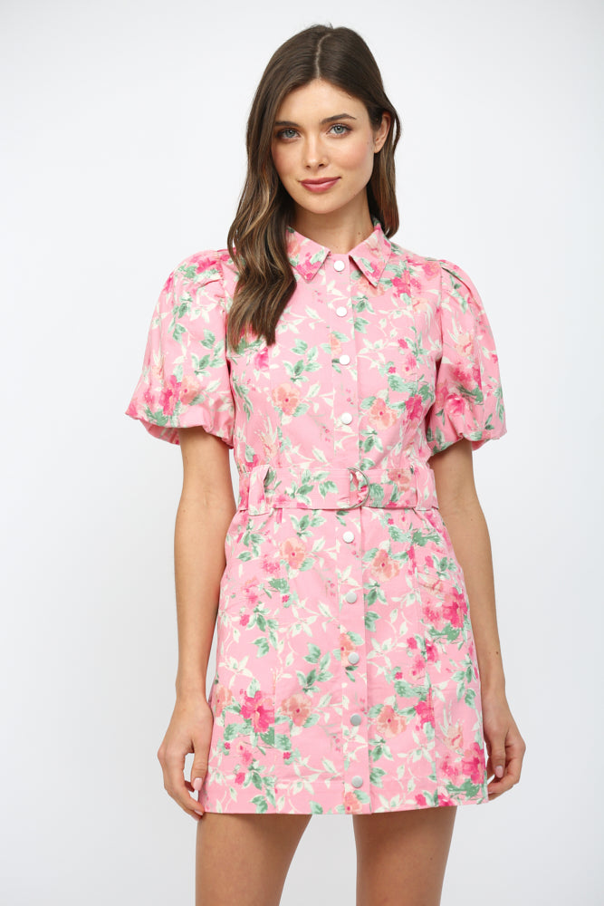 FLORAL BELTED MINI DRESS