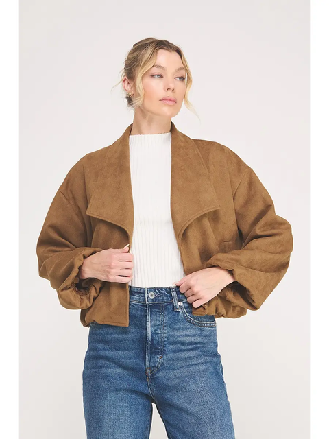 Light-brown faux-suede bubble-hem jacket - product image 1