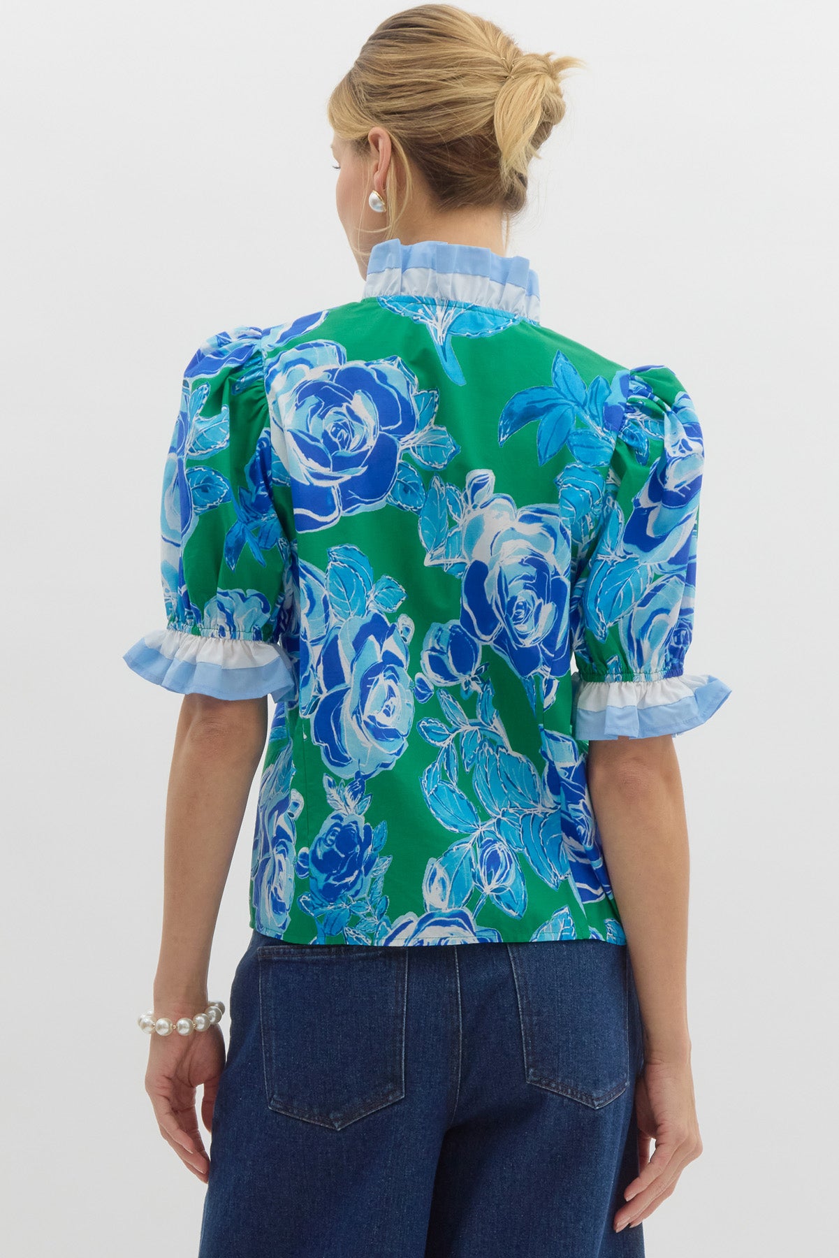 Floral Ruffle-Trim Blouse