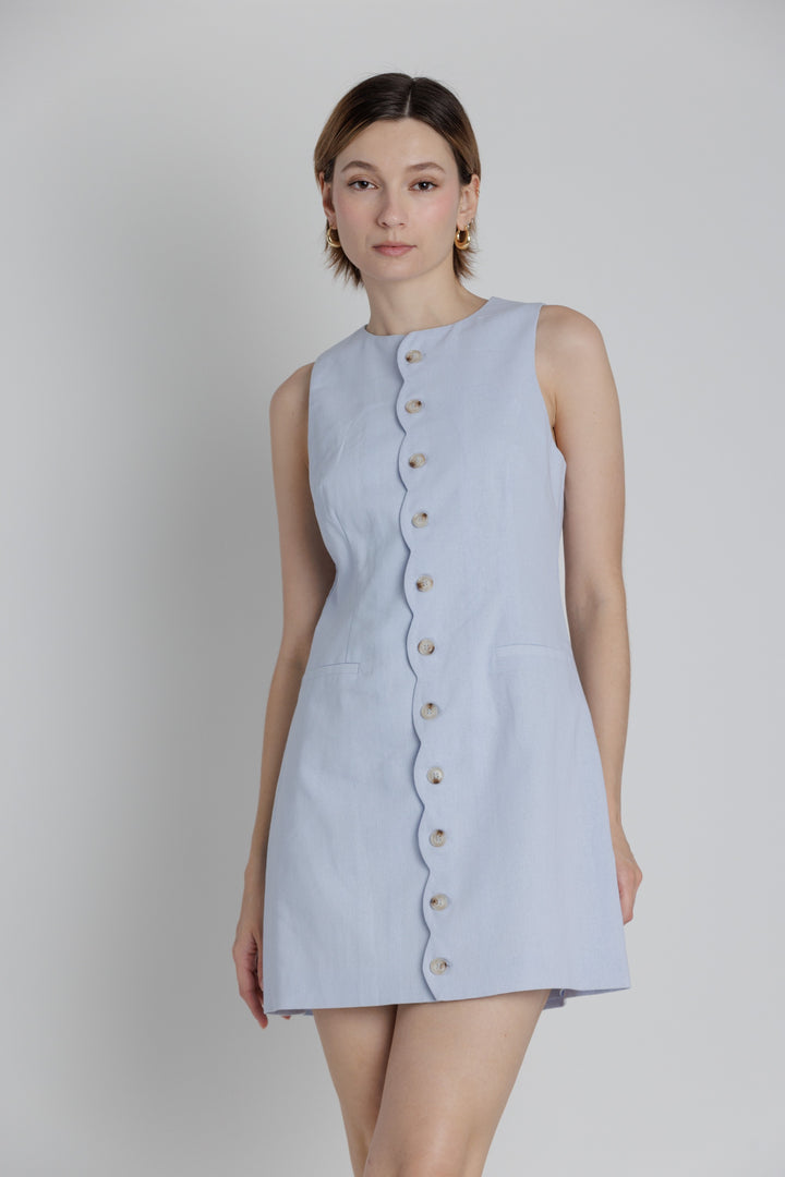 SCALLOP EDGE LINEN MINI DRESS
