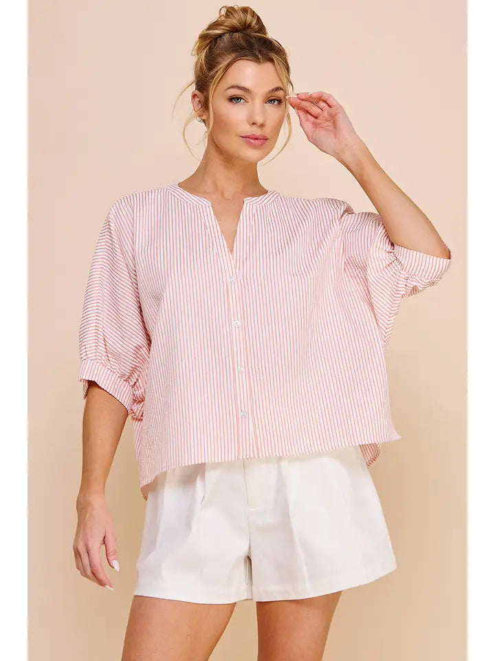 PINSTRIPE SEERSUCKER DOLMAN TOP