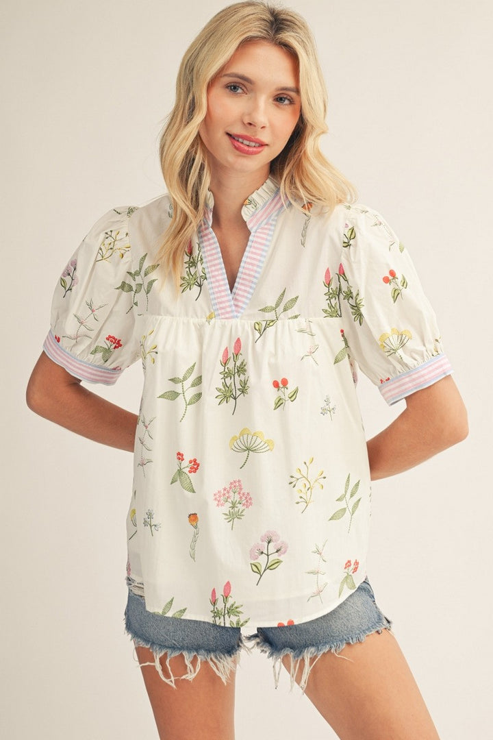 STRIPE FLORAL BABYDOLL TOP
