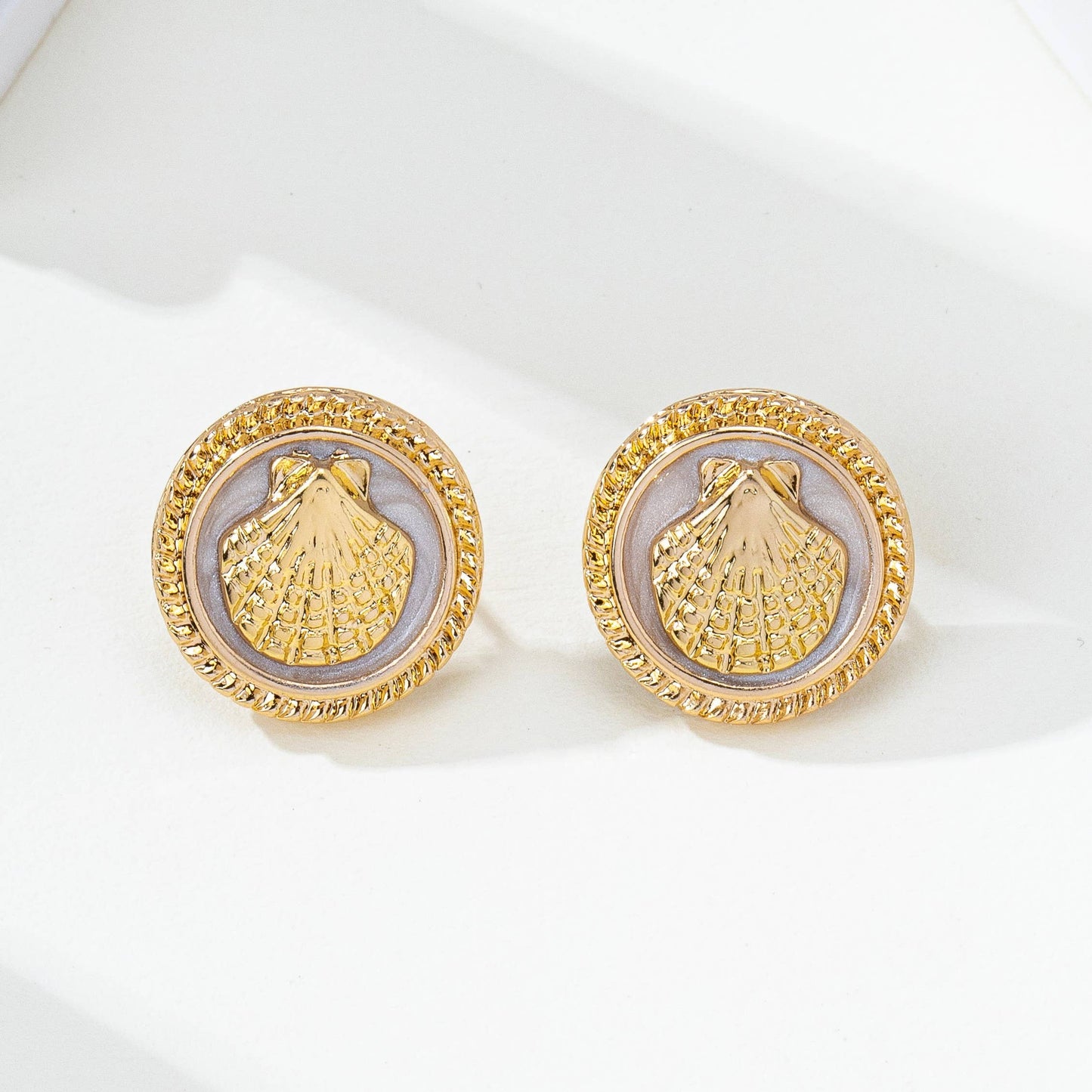 Shell Enamel Button Stud Earrings