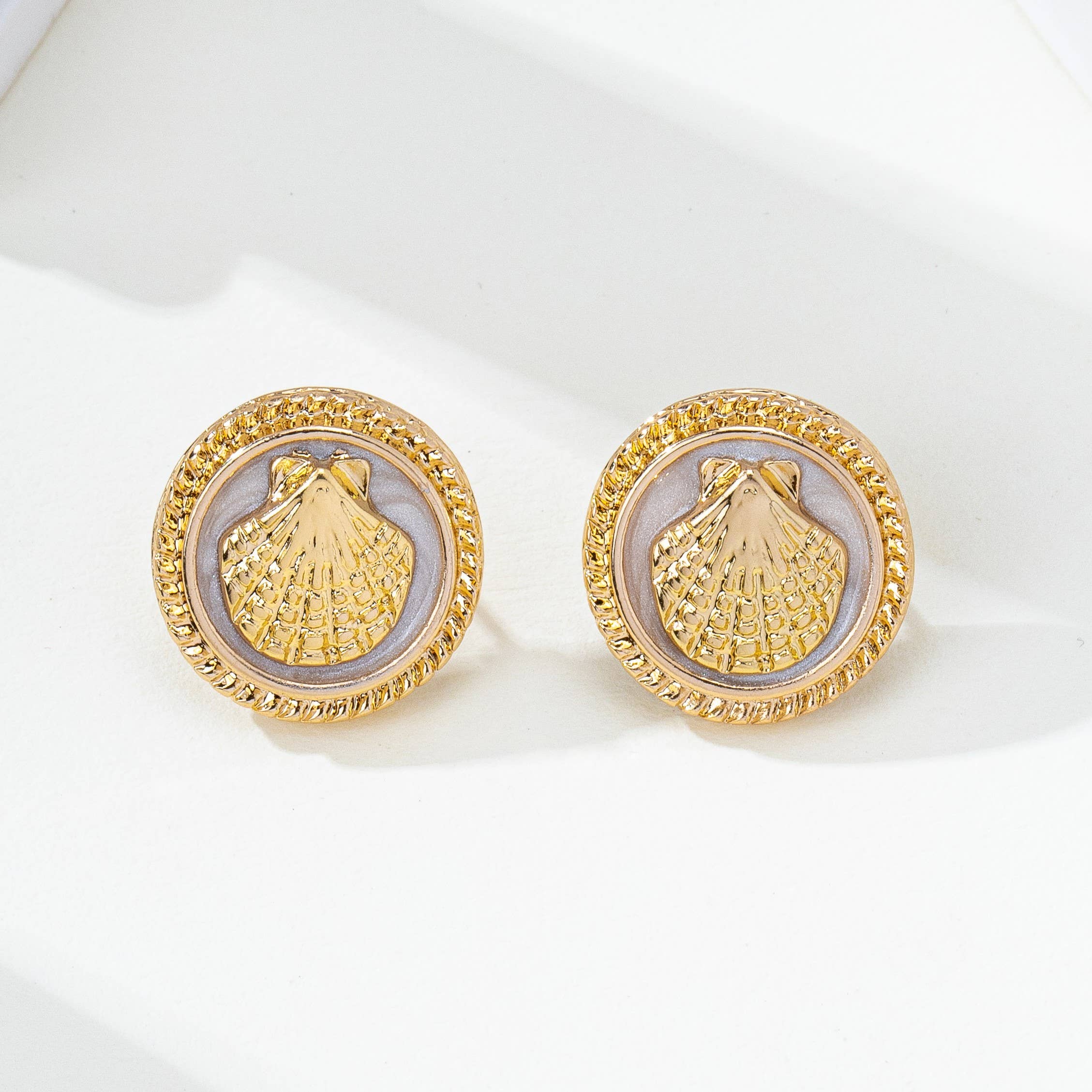 Shell Enamel Button Stud Earrings