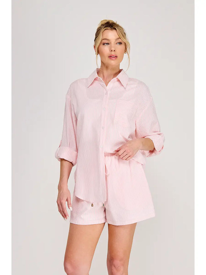 TWIN STRIPE COTTON BUTTON UP