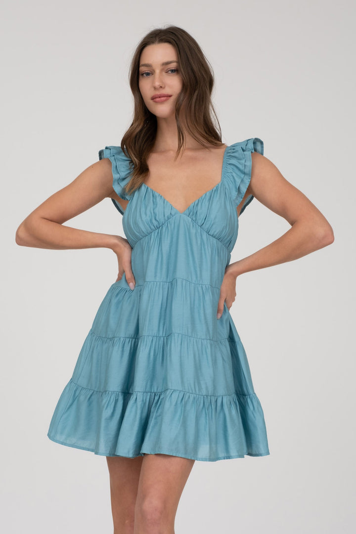V NECK TIERD  BABYDOLL DRESS