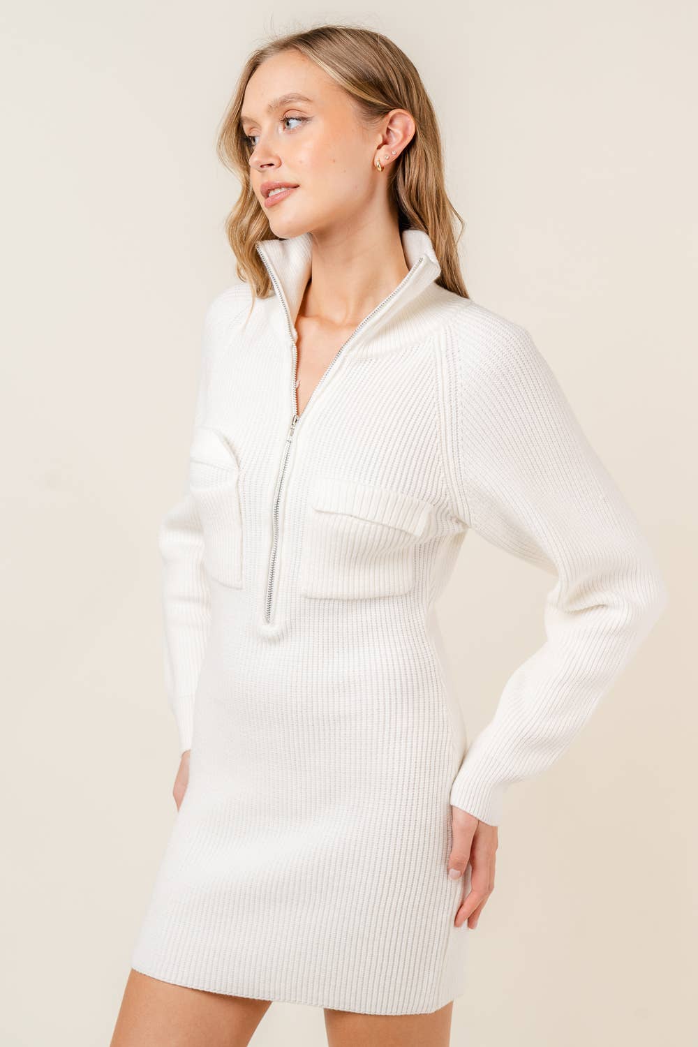 Quarter-Zip Sweater Mini Dress