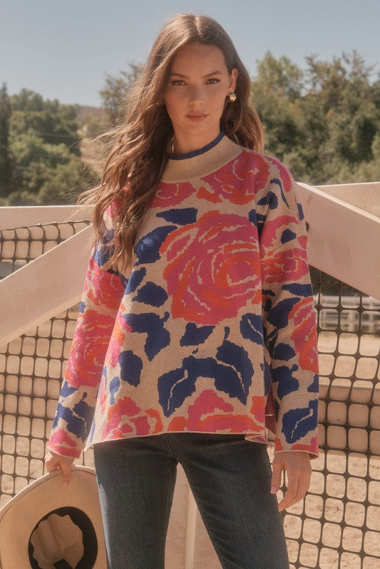 FLORAL MOCK NECK SWEATER