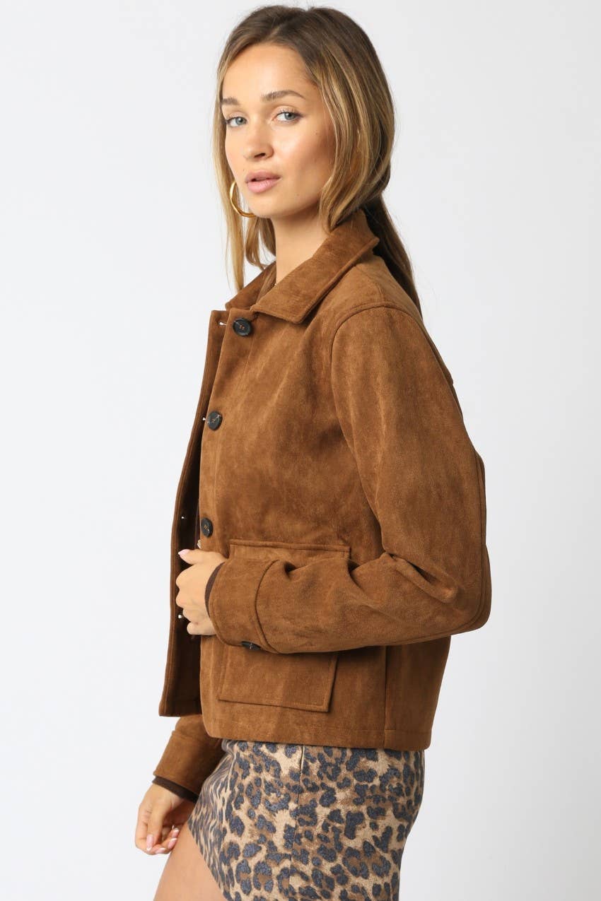 Faux-Suede Button-Front Jacket