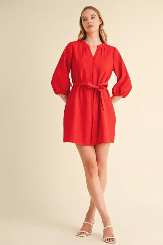 WAFFLE BELTED MINI DRESS