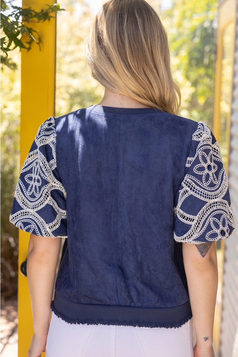 Dark blue suede-effect top alternate view
