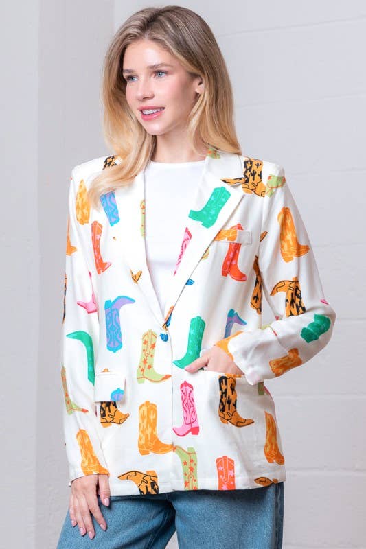Ivory multicolor western boot-print blazer - view 3