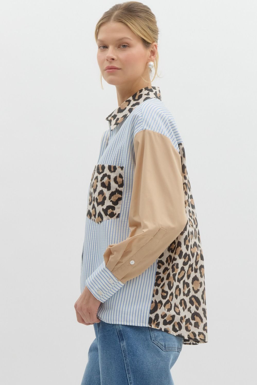 CHEETAH COLOR BLOCK BUTTON UP