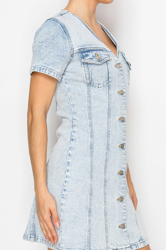 DENIM BUTTON UP MINI DRESS