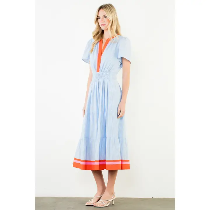 PINK RIBBON TRIM MIDI DRESS