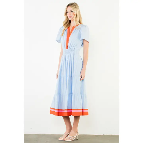 PINK RIBBON TRIM MIDI DRESS