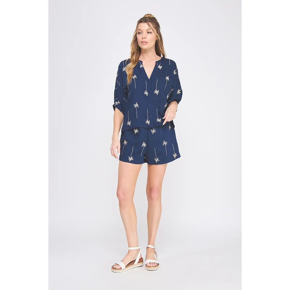 EMBROIDERED PALM TREE DOLMAN TOP