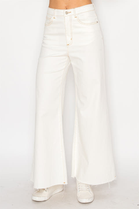 Contrast-Stitch Wide-Leg Jeans