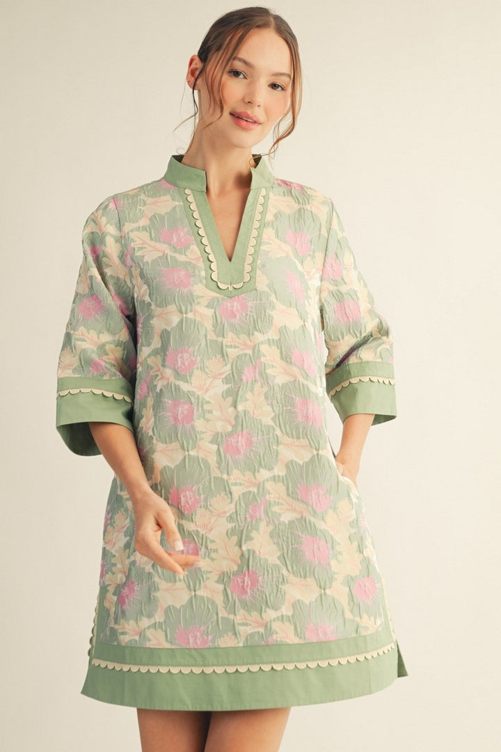 LOVELY FLORAL JACQUARD MINI DRESS