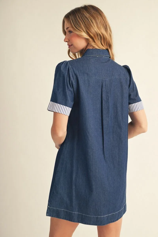 STRIPE CUFF DENIM MINI DRESS