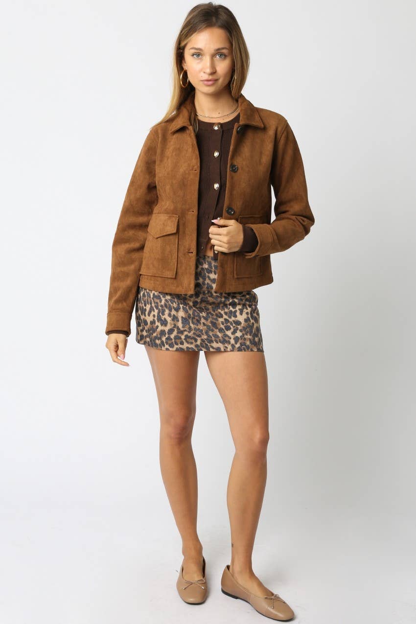 Faux-Suede Button-Front Jacket