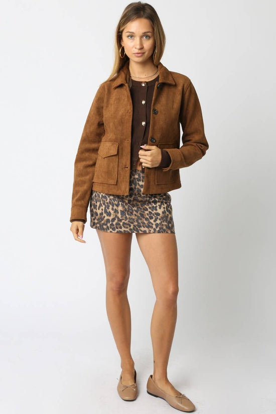 Faux-Suede Button-Front Jacket