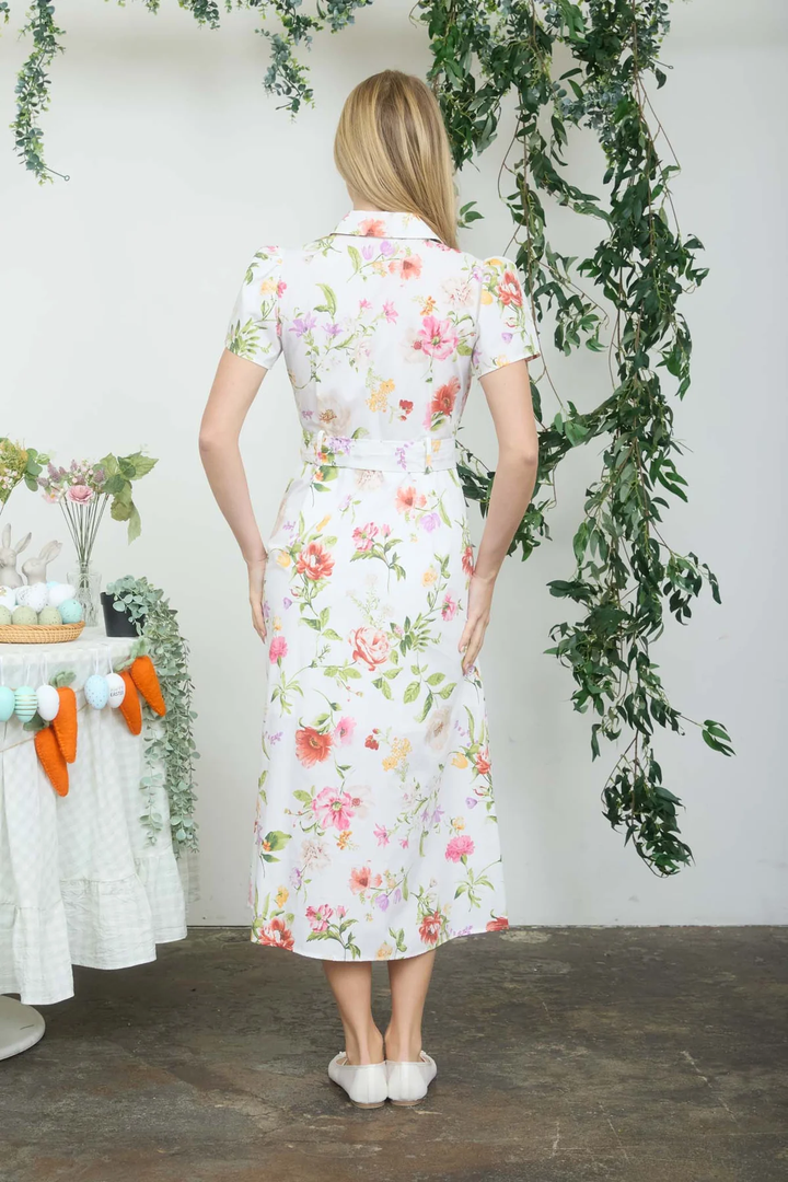 FLORAL BELTED MIDI SHIRT DRESS