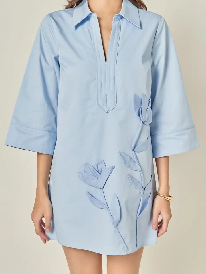 APPLIQUE STRIPE SHIRT DRESS