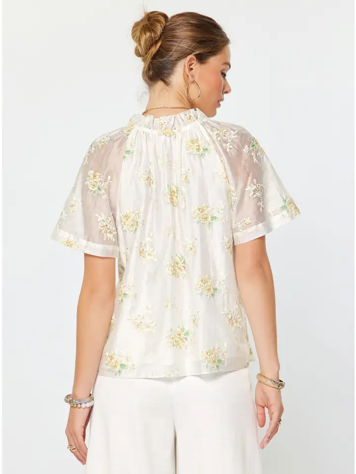 SHEER EMBROIDERED S/S TOP