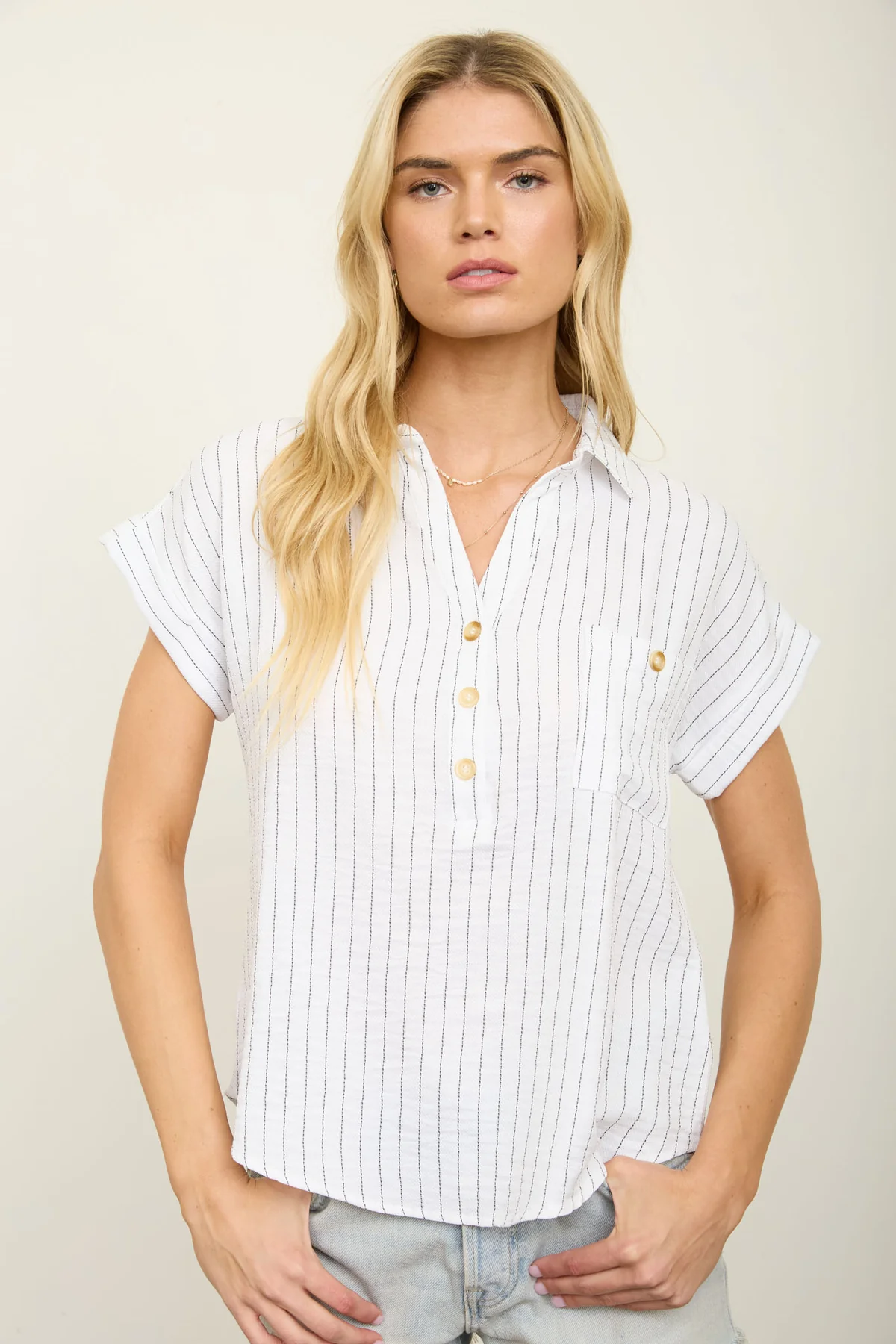 STRIPE COLLARED 1/2 BUTTON UP