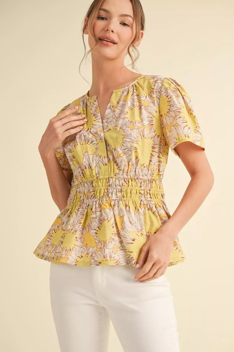 FLORAL PEPLUM S/S TOP