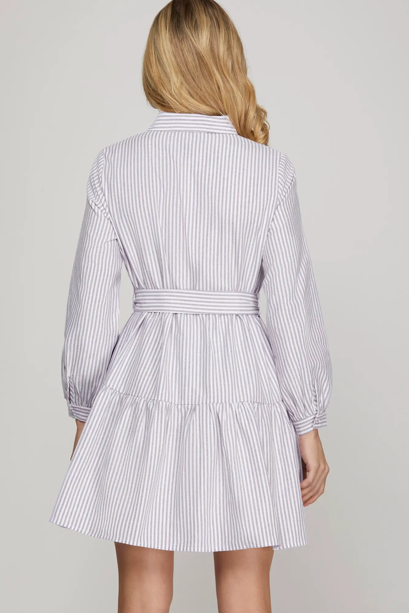 SHE & SKY Belted Stripe Mini Dress in lilac - view 3