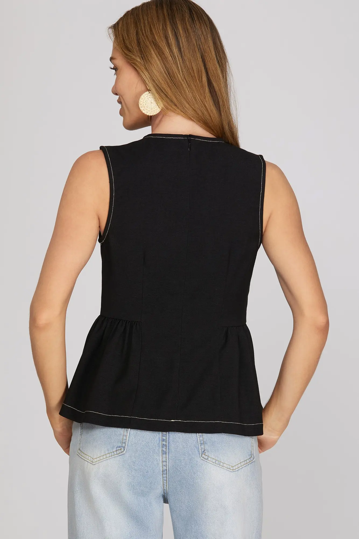 Blue / Black Sleeveless Peplum Top - additional view