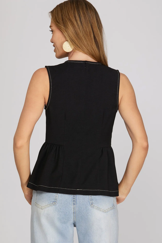 Blue / Black Sleeveless Peplum Top - additional view