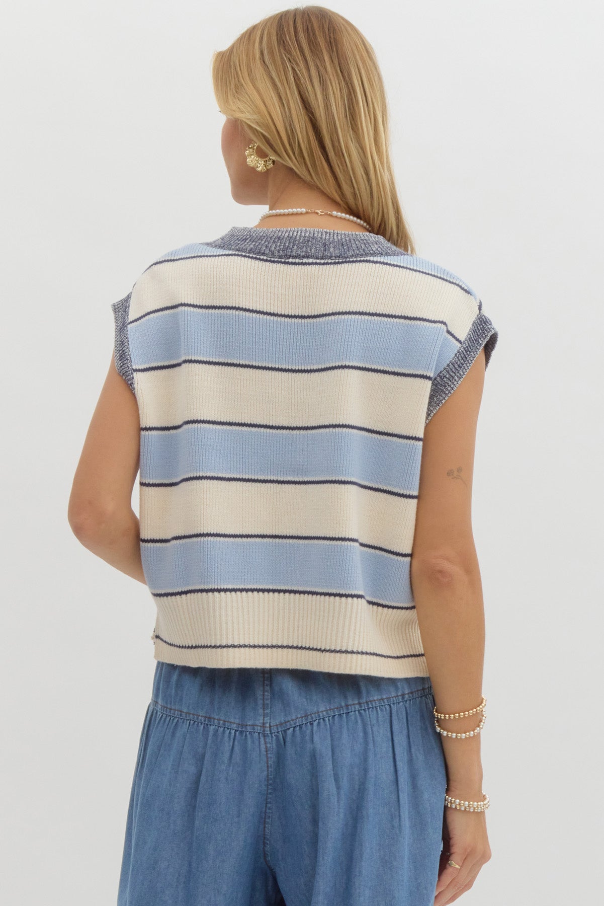 Striped Knit Sleeveless Sweater Vest