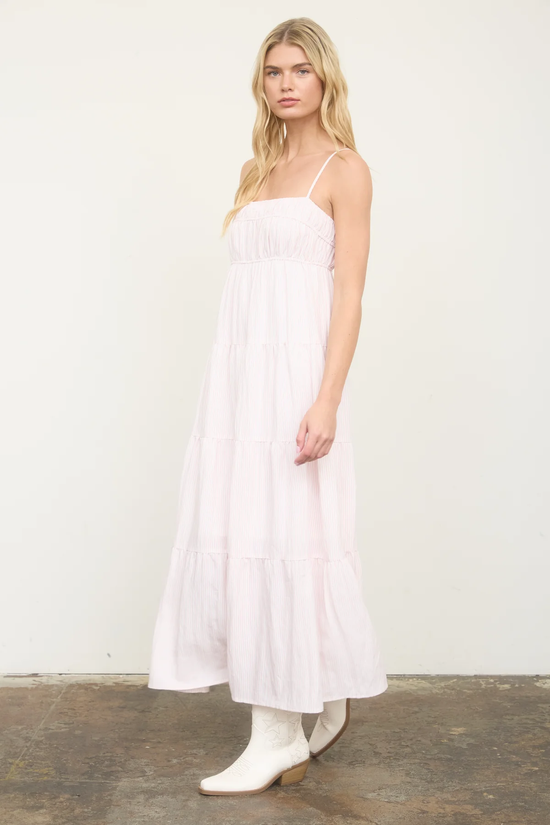 STRIPE  EMPIRE TIERED MIDI DRESS