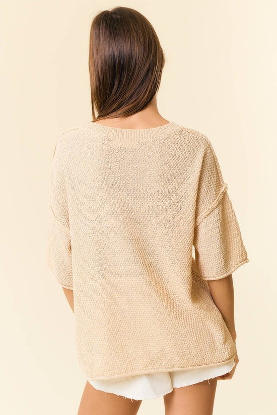 Textured V-Neck Drop-Shoulder Top