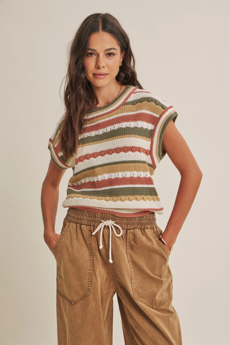 Textured Stripe Sleeveless Sweater