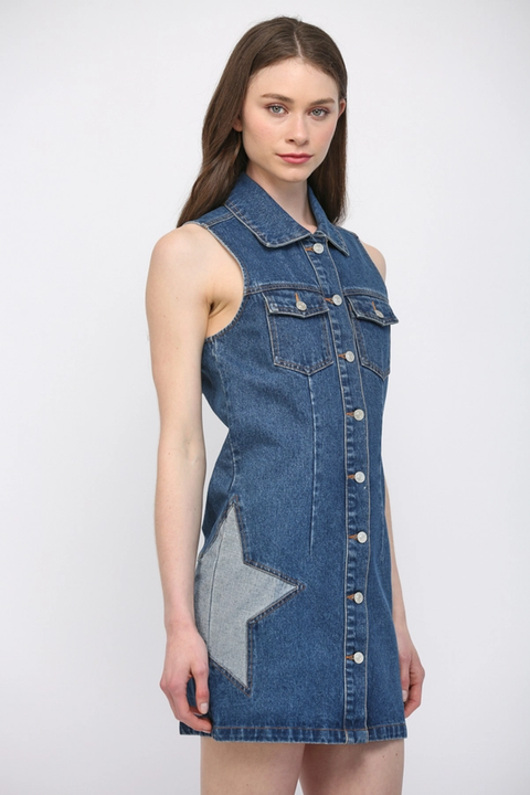 Star Patch Denim Mini Dress