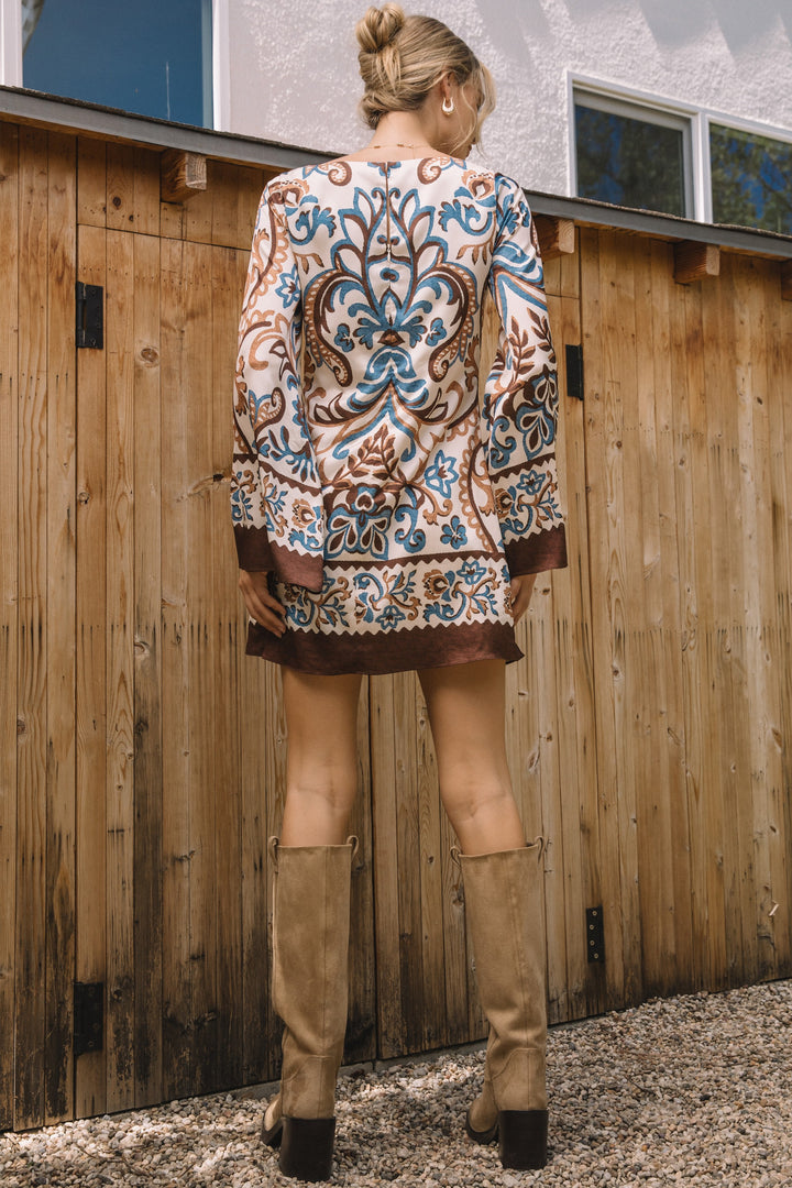 BELL SLEEVE PRINTED MINI DRESS