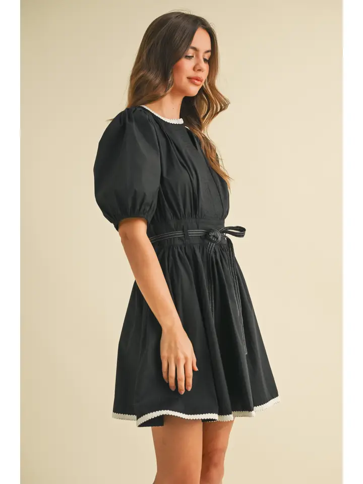 BELTED A LINE FLARE MINI DRESS