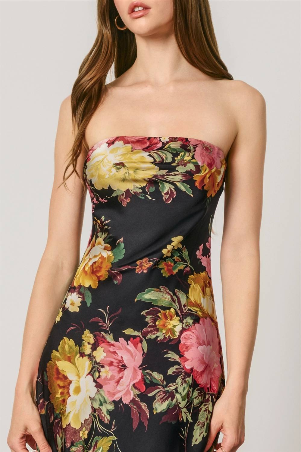 Black floral bias-cut maxi dress back view