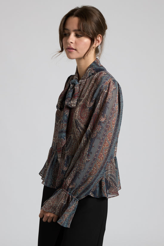 Paisley Tie-Neck Peplum Top