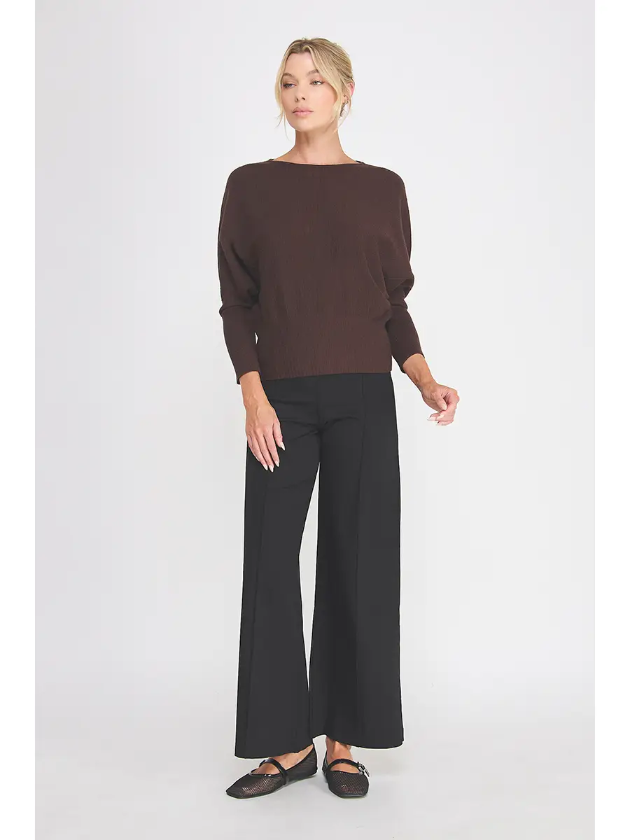 Brown Dolman-Sleeve Textured Sweater - back view