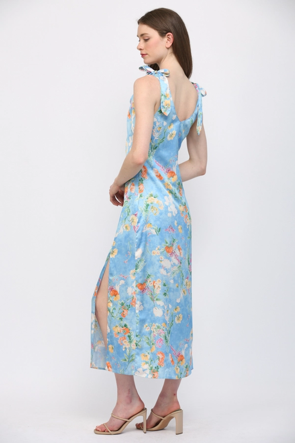 FLORAL TIE SHOULDER MIDI DRESS