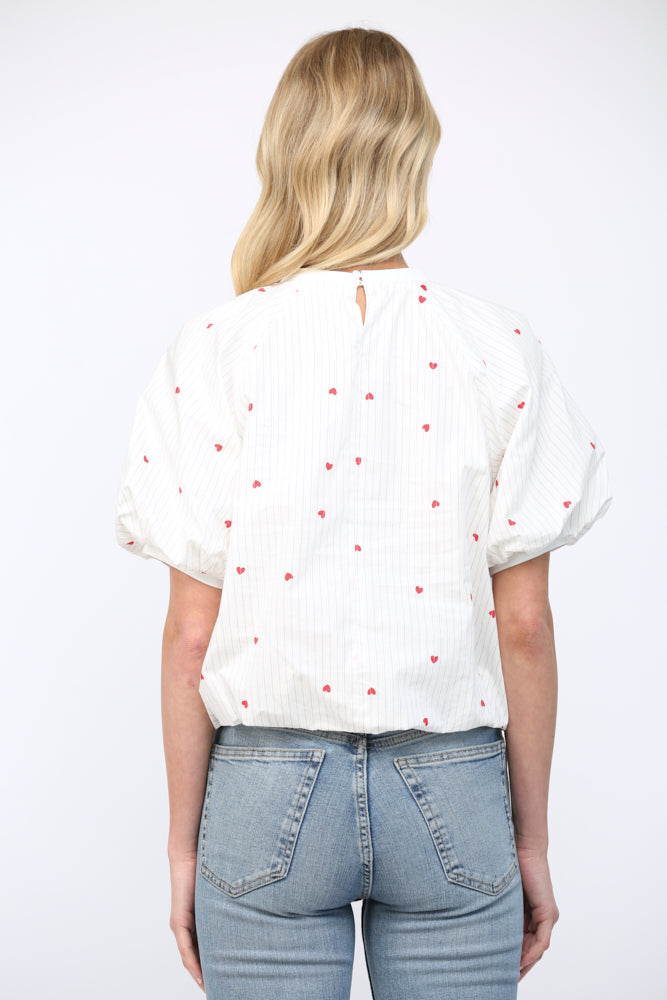 HEART PINSTRIPE BUBBLE HEM TOP