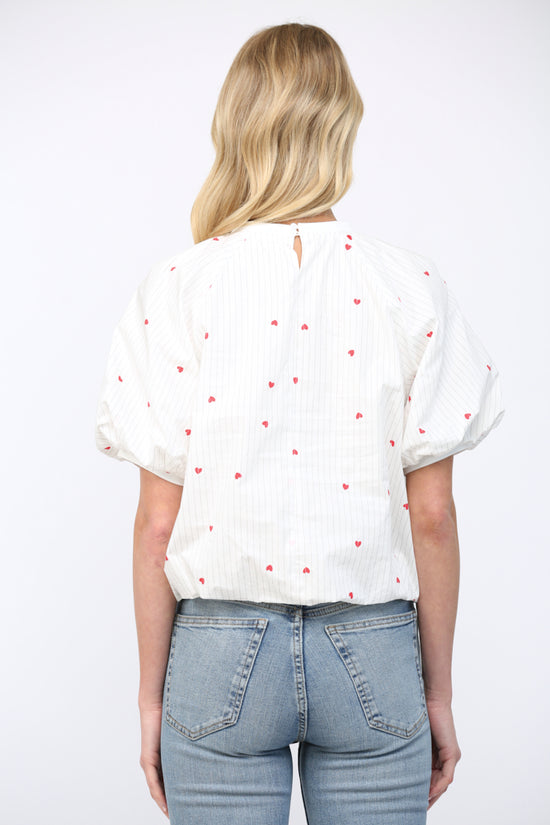 HEART PINSTRIPE BUBBLE HEM TOP